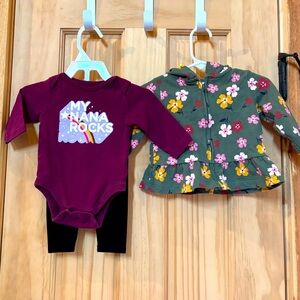 🔴 ‘My Nana Rocks’ Outifit Onesie, Jacket & Leggings 3-Pc Bundle 3 Months